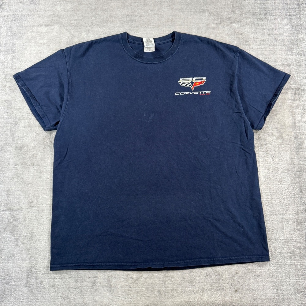 Gildan Corvette Shirt Mens XL Blue 60th Anniversary C6 Graphic Tee Racing